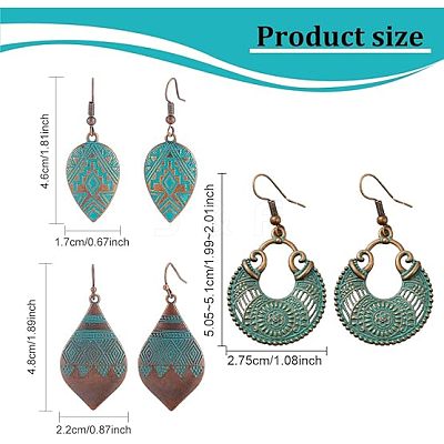 3 Pairs 3 Style Alloy Teardrop with Rhombus Dangle Earrings for Women EJEW-AN0002-01-1