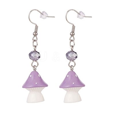 Resin Mushroom with Glass Dangle Earrings EJEW-JE04995-1