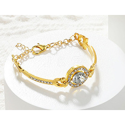 Flat Round Zinc Alloy with Crystal Rhinestone Bangles for Women FS-WG299D2-03-1