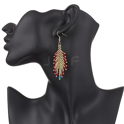 2 Pairs Glass Seed Feather Dangle Earrings EJEW-MZ00569-1