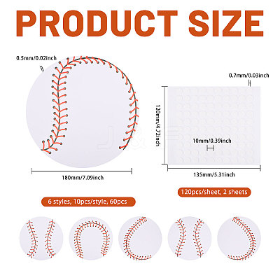60Pcs 6 Styles Baseball Paper Gift Tags CDIS-CA0001-17-1