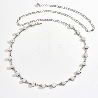 White Round Plastic Pearl Alloy Heart Link Waist Chains for Women WG65AA6-01-1