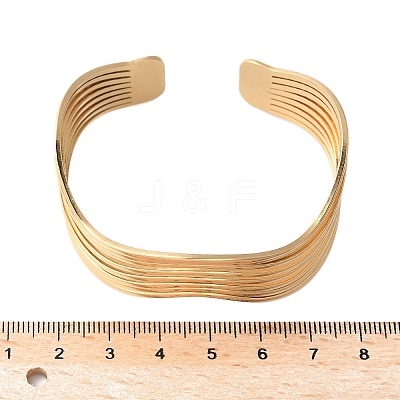 Multilayer Wave 304 Stainless Steel Cuff Bangles for Women BJEW-U032-18G-1
