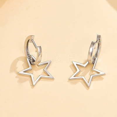 Simple 925 Sterling Silver Star Hoop Earrings BO3781-1