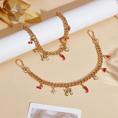 2Pcs Alloy Enamel Red Hot Pepper Mushroom Charm Aluminum Curb Chain Bag Decorative Chains HJEW-ME00050-1