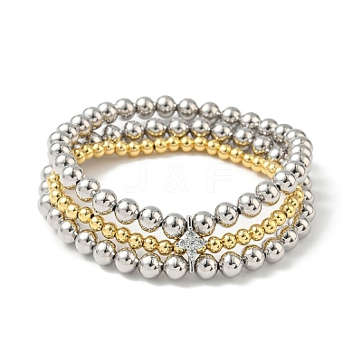 Brass Micro Pave Cubic Zirconia Round Beaded Multi-Strand Bracelets for Women BJEW-B148-02B-PG-1