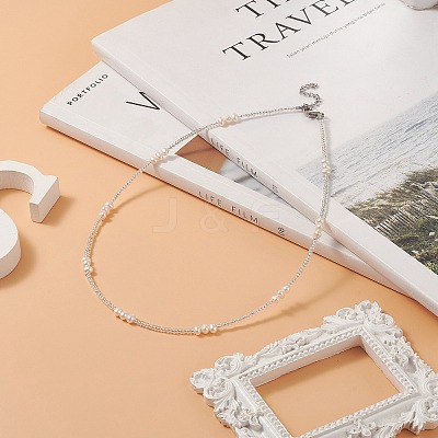Natural Pearl & Seed Beaded Necklace for Women NJEW-JN04215-1