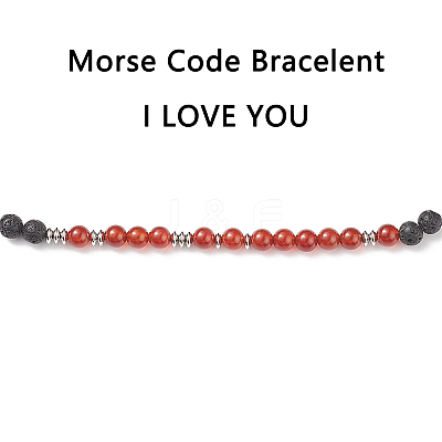 Natural Carnelian(Dyed & Heated) & Lava Rock Braided Bead Bracelet BJEW-TA00188-02-1