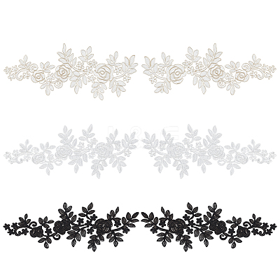 3 Pairs 3 Style Rose Pattern Polyester Computerized Embroidered Appliques DIY-FG0003-96-1