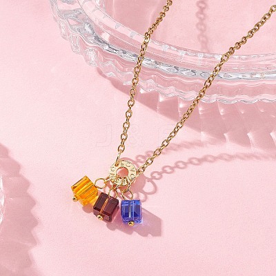 3 Cube Faceted Glass Pendant 304 Stainless Steel Cable Chain Necklaces for Women NJEW-JN05711-01-1