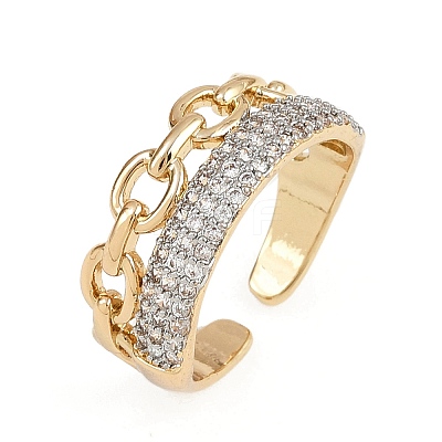 Brass Micro Pave Cubic Zirconia Cuff Rings for Women RJEW-D326-05G-1