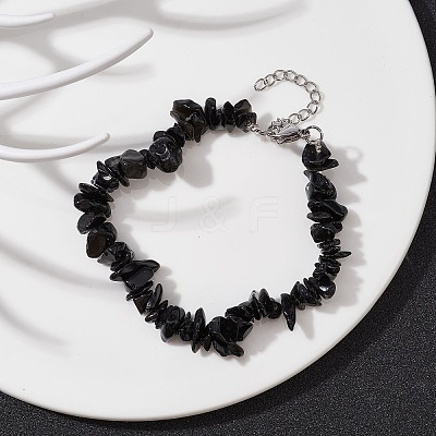 Natural Obsidian Chips Beaded Bracelet BJEW-JB09686-04-1