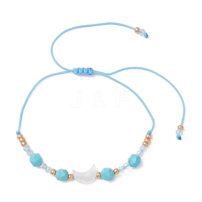 Synthetic Turquoise & Natural Freshwater Shell Moon Charm Bracelets BJEW-MZ00303-01-1