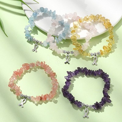 Natural & Synthetic Mixed Gemstone Chips Beaded Stretch Bracelets BJEW-JB09586-1