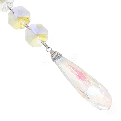 Iridescent Glass Octagon Beads & Teardrop Hanging Suncatchers HJEW-JM04768-1