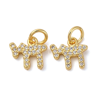Brass Micro Pave Cubic Zirconia Chai Charms KK-P308-62G-1