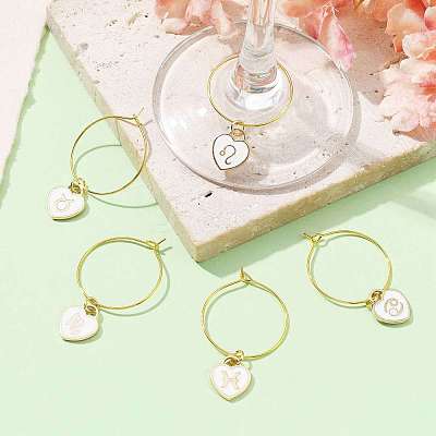 12Pcs Heart with Constellation Alloy Enamel Wine Glass Charms Sets AJEW-JO00230-01-1
