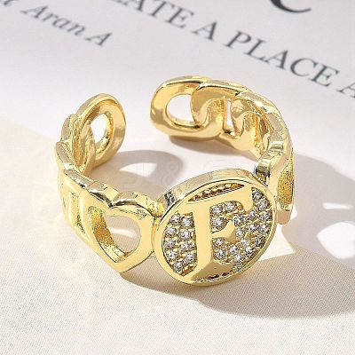 Brass Micro Pave Clear Cubic Zirconia Open Cuff Rings for Women RJEW-K289-02G-F-1