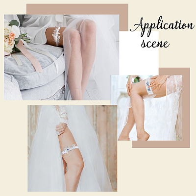 4Pcs 2 Styles Polyester Rhinestone Lace Flower Garter Leg Ring for Women AJEW-HY0003-36-1