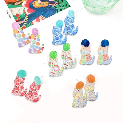 12Pcs 6 Styles Printed Transparent Acrylic Pendants MACR-CJ0001-47-1