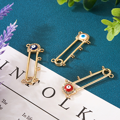 3Pcs 3 Colors Rack Plating Brass Micro Pave Cubic Zirconia Brooch Finding KK-TA0001-32-1