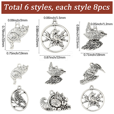 48Pcs 6 Styles Tibetan Style Alloy Pendants FIND-SC0019-41-1