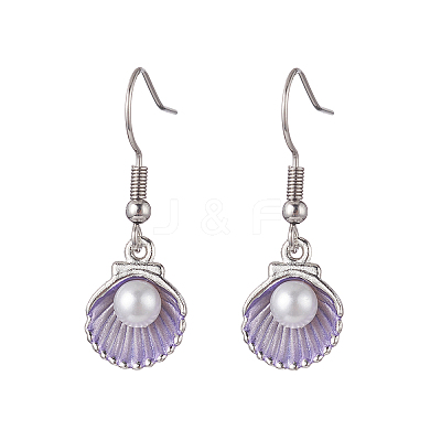 4 Pair 4 Color Alloy Enamel Shell Shape Dangle Earrings with Plastic Pearl Beaded EJEW-JE05249-1