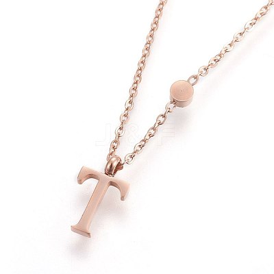 304 Stainless Steel Initial Pendant Necklaces NJEW-G321-04RG-T-1