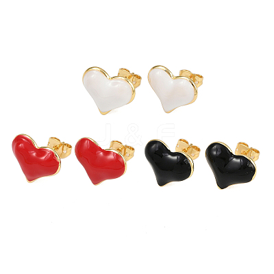 Brass Heart Stud Earrings EJEW-C152-05C-1