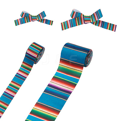2Rolls 2 Styles Stripe Pattern Printed Polyester Grosgrain Ribbon OCOR-TA0001-37N-1