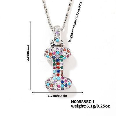 Brass Pave Colorful Cubic Zirconia Letter Pendant Box Chain Necklaces NU0575-35-1