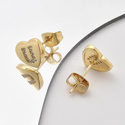 Rack Plating Brass Micro Pave Clear Cubic Zirconia Stud Earrings EJEW-K299-01G-U-1