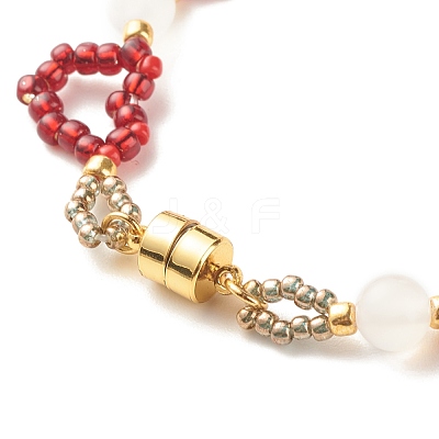 Glass Seed & Natural Agate Beaded Bracelet with Brass Magnetic Clasp BJEW-JB07803-01-1