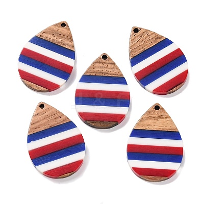 Independence Day Opaque Striped Resin & Walnut Wood Pendants RESI-U010-02S-1