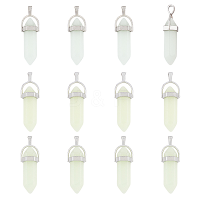 12Pcs 3 Colors Bullet Glass Pointed Luminous Pendants FIND-FH0005-53-1