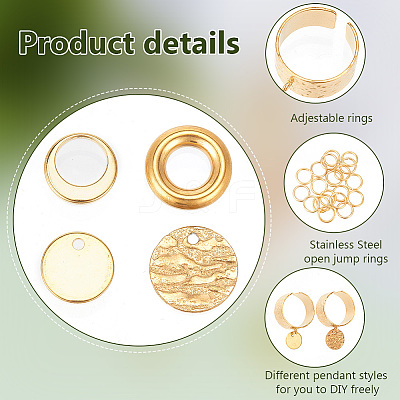 DIY Flat Round Charms Cuff Ring Making Kit DIY-DR0001-22G-1