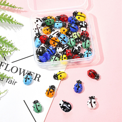 40pcs Ladybug Handmade Lampwork Beads Strands LAMP-FS0001-53B-1
