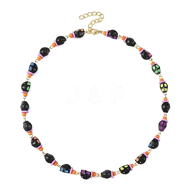 Halloween Skull Acrylic Beaded Necklaces NJEW-JN06531-1