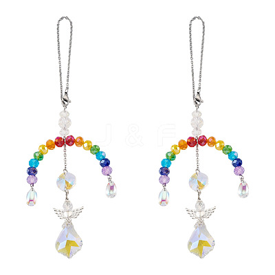 2Pcs Glass Crystal Prism Rainbow Angel Hanging Suncatchers HJEW-TADJ0016-1
