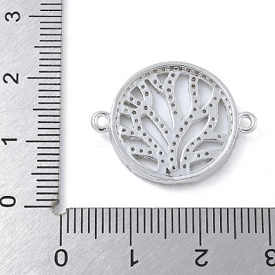 Rack Plating Brass Micro Pave Clear Cubic Zirconia Flat Round with Tree Connector Charms KK-A234-034P-1