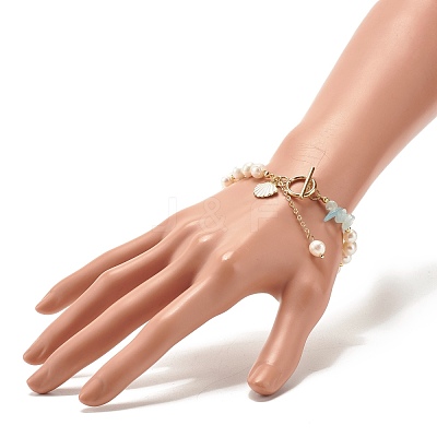 Natural Aquamarine Chip Beaded Bracelet BJEW-TA00032-04-1