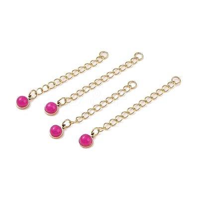 Ion Plating(IP) 316 Surgical Stainless Steel Curb Chain Extender with Natural Dyed Jade Round Charm High Polished STAS-A097-01G-15-1