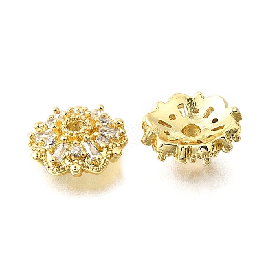 Flower Brass Micro Pave Clear Cubic Zirconia Bead Caps KK-V008-31G-1