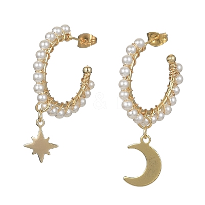 Star and Moon Asymmetrical Earrings EJEW-TA00307-1