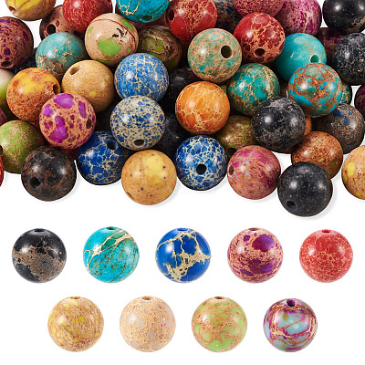 90Pcs 9 Color Natural Imperial Jasper Beads G-KS0001-14-1