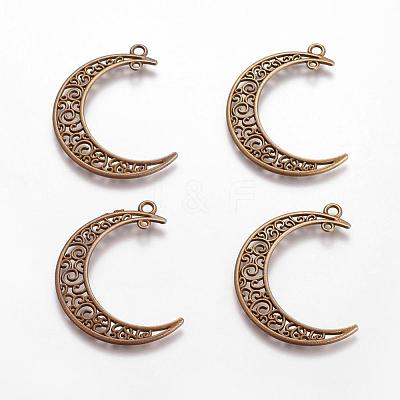 Tibetan Style Alloy Hollow Moon  2-Loop Link Pendants TIBEP-5312-AB-FF-1