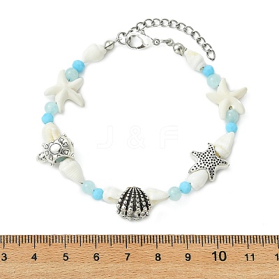 Synthetic Turquoise & Natural Dyed Yellow Jade & Trumpet Shell & Glass & Brass Beaded Bracelets for Women BJEW-JB14105-1