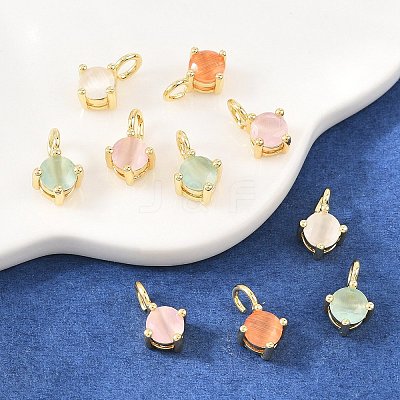 Brass Cat Eye Pendants KK-C251-09A-G-1