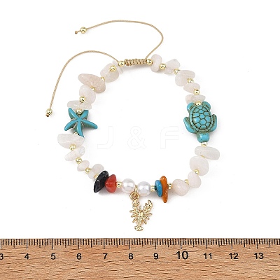 2Pcs 2 Colors Ocean Alloy Shrimp Charm Turtle Starfish Beads Bracelets BJEW-JB14190-1
