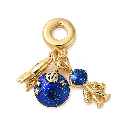 Rack Plating Brass Blue Enamel European Dangle Charms KK-P279-31G-1